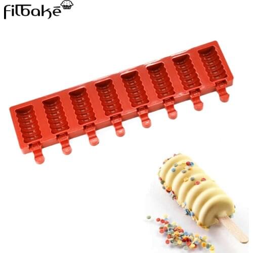 FILBAKE DIY 1pcs 8 Cavity Striped Ice Cream Cake Molds Tan Brownie Cheese Baking Accessories Cake Mold Silicone Mold