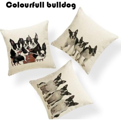 Cartoon Oil Painting Boston Terrier Pillowcases Lovely Dog Children Room Sofa Decor Cushion Cover 43*43 cm Square Throw Pillows