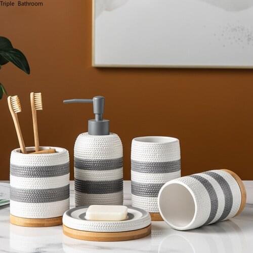 Ceramic Wash Set Creativity Five piece set Soap Dispenser Gargle Cup Toothbrush Holder Christmas Wedding gifts Bathroom Decor