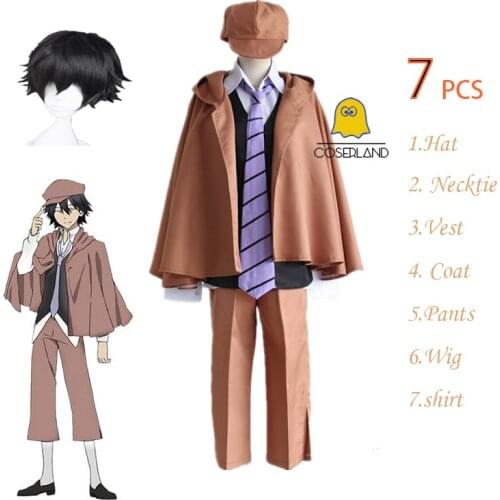 Anime Ranpo Edogawa Cosplay Costume Short Black Wig Bungo Stray Dogs Brown Outfit Uniform Halloween Party Men Women Suit