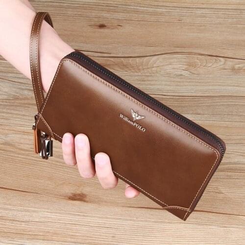 Retro Leather leather long mens wallet oil wax leather classic mobile phone bag large capacity bank card bag hand bag