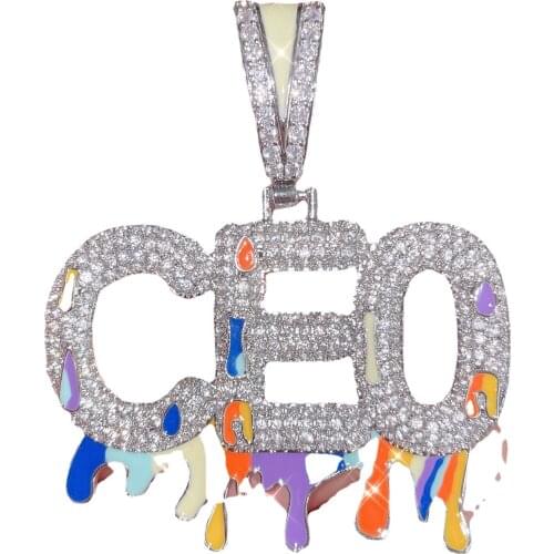 Colorful Drip Oil Cubic Zirconia Customized Initial Necklace Name plate Ice Out Pendant Bling HIPHOP Gift