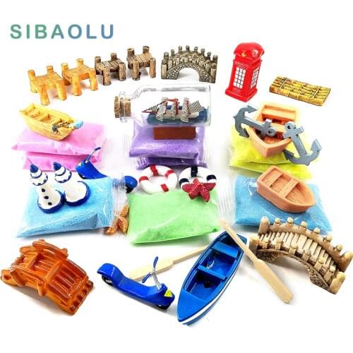 Micro landscape Magic bonsai Miniature boat bridgeTower Starfish Figurine Aquarium fish tank animal statue home decor fairy garden decoration accessories modern