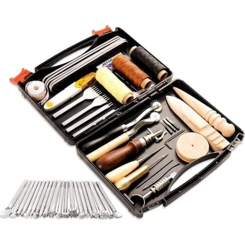 SHWAKK Leather Craft Tools Kit Wax Ropes Needles Hand Sewing Stitching Punching Cutting Sewing Leather Craft Making ToolTool Set