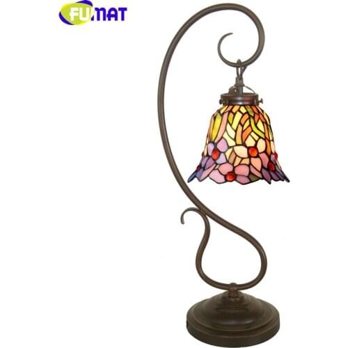 FUMAT Stained Glass Table Lamp Creative Art Glass Orchid Shade Lamp Living Room Bedside Lamps Book Store Bar LED Table Lights