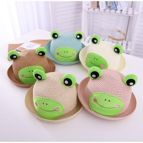 New Arrival 2021 Summer Kids Boys Girls Sunhats Children Bucket Hat Cap Cartoon Frog Outdoor Breathable Sunprotection Straw Hat