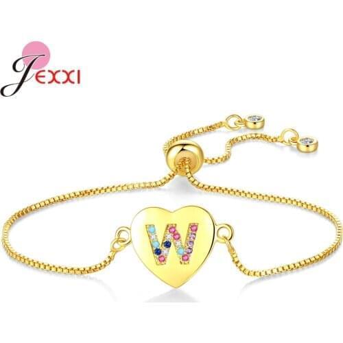 Cross Border Hot Sales New Products 26 Lettered Pulling Bracelets Peach Heart Color Zircon Hand Jewelry Accessory Hot Selling