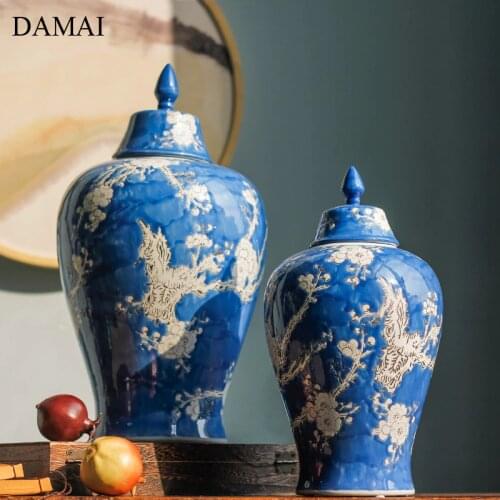 Painted Relief Ceramic Vase Chinese Classical Plum Flower Decorative Porcelain Flowers Vases Living Room Decoration Storage Jars