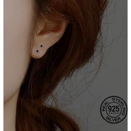 S925 Silver Earrings For Women Gold Zircon Black Simple Mini Punk Design Fashion Retro Girl Birthday Gift Wedding Jewelry INEFFA