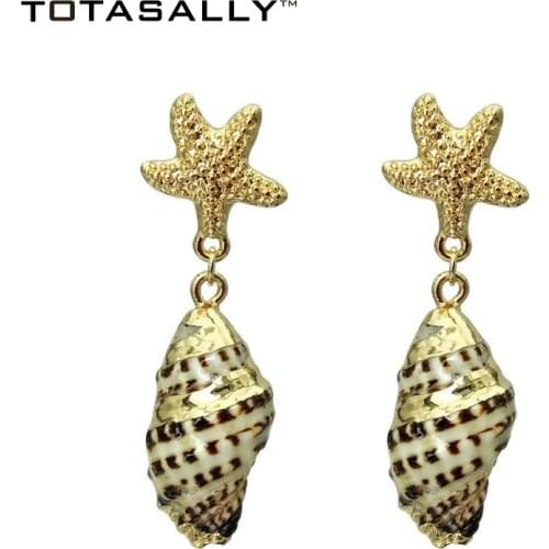 TOTASALLY Nature Conches Earrings Women Golden Alloy Seastar Seashell Dangle Earring DropShipping Beach Ocean Jewelry Wholesale