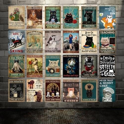 [ WellCraft ] Funny cat with a diverse life Metal Signs Posters Vintage Wall Plaque Custom Pub Decor WX-22
