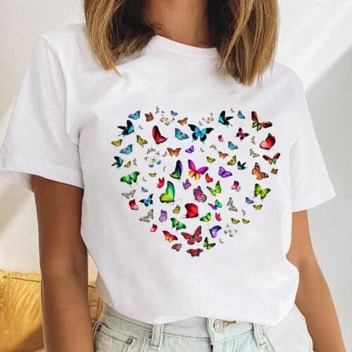 Women Love Heart Butterfly New Ladies 90s Casual Female Clothes Tops Print Ladies Tees Tshirt Cartoon Graphic T-Shirt