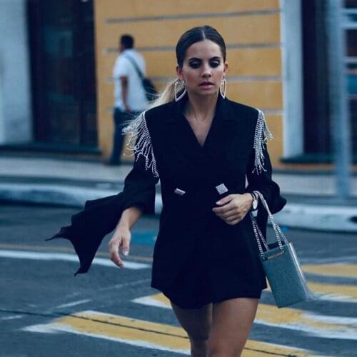 New Arrival Fashion Tassel Black Women 2 Piece Set Long Sleeve Jacket & Shorts Casual Streetwear Femme Elegant Party Outfits