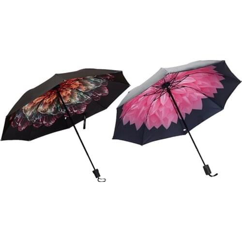 Umbrella Men Woman Rain Windproof 3D Flower Print Umbrella 3 Folding Umbrella Outdoor Parapluie