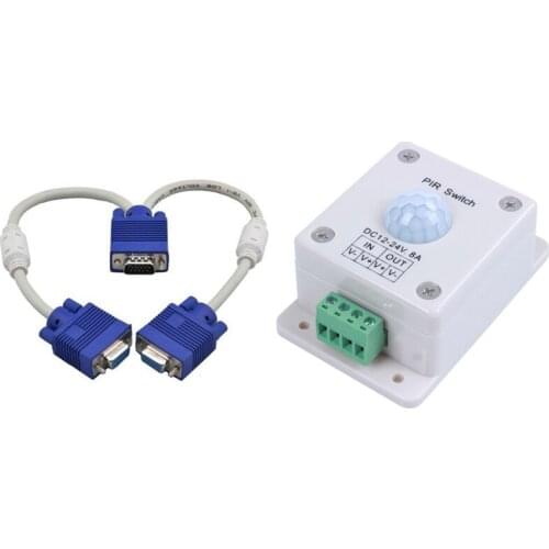 Top 1 Pcs LED Lighting Motion Activated Sensor Switch & 1 Pcs VGA Splitter Cable Computer To Dual 2 Monitor Adapter