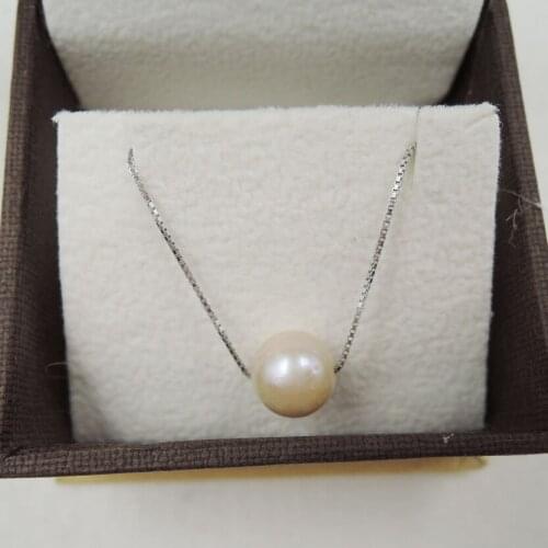 100% nature freshwater pearl pendant necklace with 925 silver chain-perfect round shape pearl