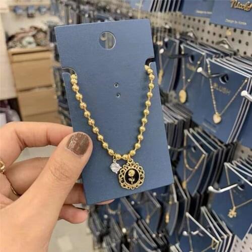 2021 Vintage Metal Rose Flower Pendant Necklace For Women Elegant Clavicle Bracelet Metal Beads Chain Statement Parures Bijoux