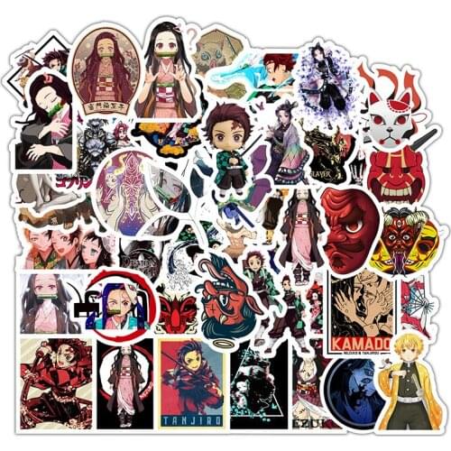 50pcs Anime Demon Slayer Kimetsu No Yaiba Stickers Waterproof Suitcase Bike Motorcycle Helmet Car Styling Accessories Stickers