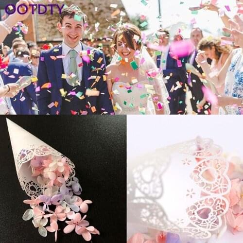 50pcs Laser Cut Love Heart Lace Laying Candy Wedding Party Favors Confetti Cones Paper Cone Decoration Supplies Gift