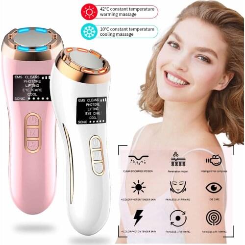 7 IN 1 Ultrasonic Hot Cool Massager RF EMS Facial Lifting Ion LED Photon Light Therapy Skin Rejuvenation Device Face Lift Device
