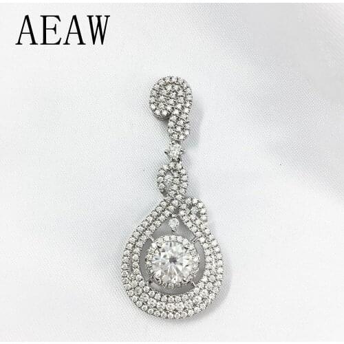 AEAW Lab Grown Moissanite Diamond Solitaire Slide Pendant Solid 14k White Gold for Women Wedding Engagement