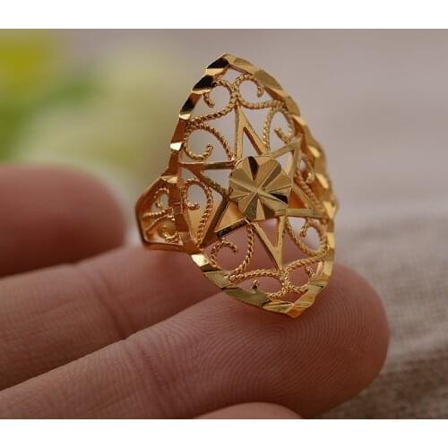 Annayoyo Trendy 24k Gold Color Hexagon Ring F Frauen Mädchen Schmuck Party Artikel Ringe