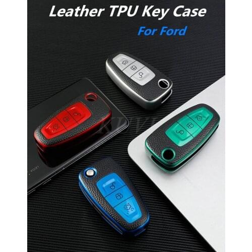 Leather TPU Car Key Case Cover For Ford Ranger C-Max S-Max Focus Galaxy Mondeo Transit Tourneo Custom Auto Key Holder keychain
