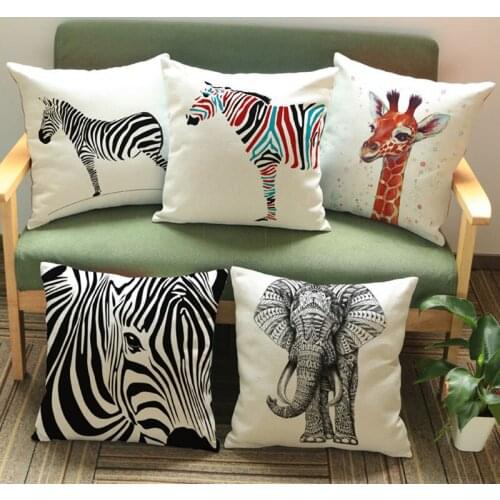 Black And Colour Zebra And The Giraffe, Elephant Animal Pillow Case Home Sofa Decoration Cushion Cover