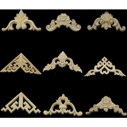 Frame Door Cabinet Decorative Figurines Wood Appliques for Furniture Unpainted Carved Corner Onlay Home Decoration Accessories