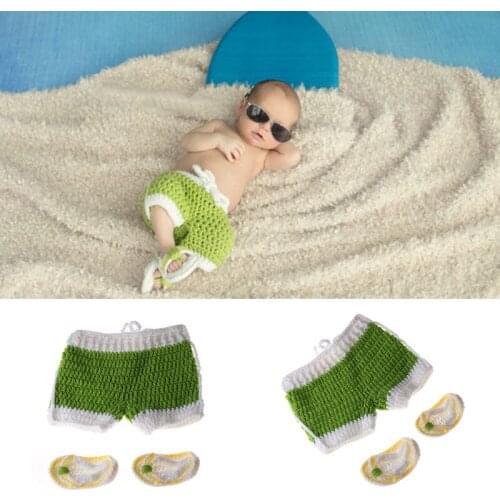 Baby Girls Boys Crochet Knit Costume Beach Swimsuit Newborn Handmade Shorts Shoes Clothes Kids Birthday Photo Photography Props
