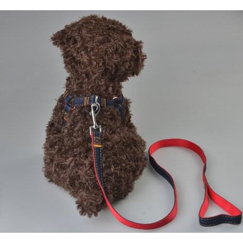Denim Dog Vest Harness Leash Jeans Leash Harnesses Lead Cowboy Traction Rope Strong Leash Dog Collar Teddy Pet Training Supplies