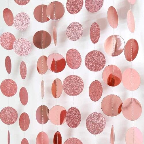4M Wedding Glitter Rose Gold Themed Paper Circle Dots Garlands Home Wall Decorations For Hanging String Xmas New Year Birthday