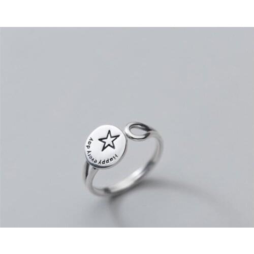 Personality Double Layer Five-pointed Star 925 Sterling Silver Jewelry Creative Round Letters Happy Every Day Opening Rings R683