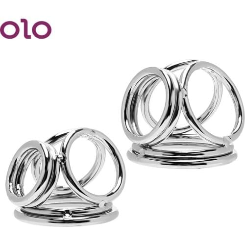 OLO Penis Rings Stainless Steel Four Cock Cages Male Delay Ejaculation Male Chastity Device Cock Rings Sex Toys for Men