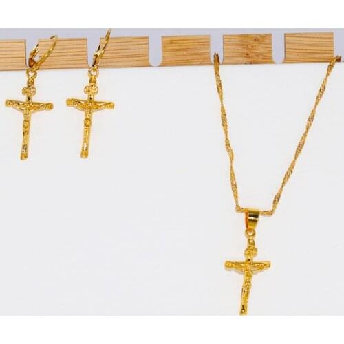 Collar con colgante de Cruz religiosa para mujer y hombre, joyería de moda, Color dorado, con colgante de Cruz religios