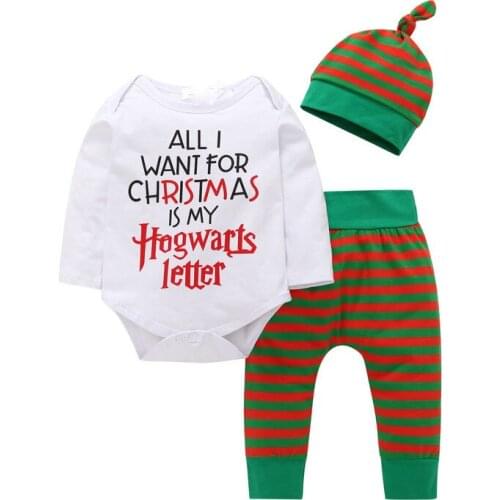 Children Infant Baby Boys Clothing Set 2019 Cute Fashion 3pcs Christmas Grid Hat+Long Sleeve+Pants Bodysuits Outfits