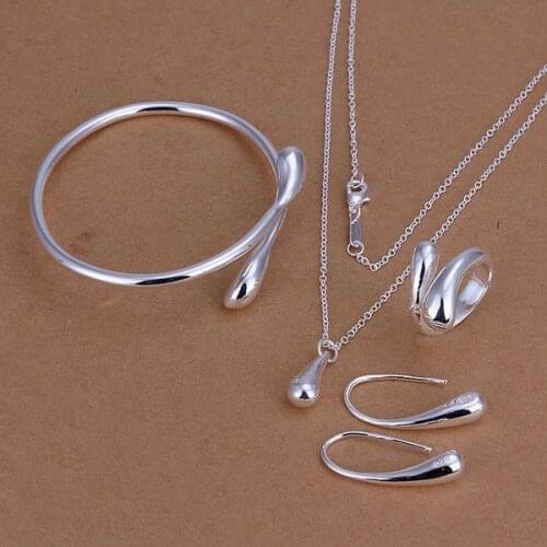 2020 Fashion Wedding Bridal Jewelry Set 925 Silver Jewelry Water Drop Necklace Bangles Rings Earrings Sets For Women Party Gifts