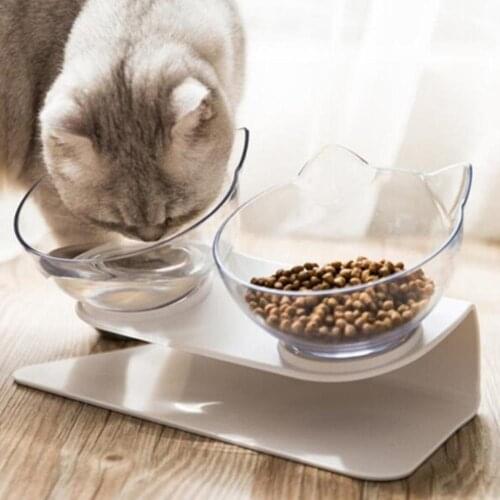 Cat Double Bowl Cat Bowl Dog Bowl Transparent AS Material Non-slip Food Bowl With Protection Cervical Transparent Cat