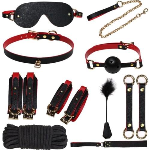 Leather Sex Toy Kits Erotic Adults Sex Toys for Women Men Accessories Bdsm Bondage Handcuffs Whip SM Game Sex Toy for Couples