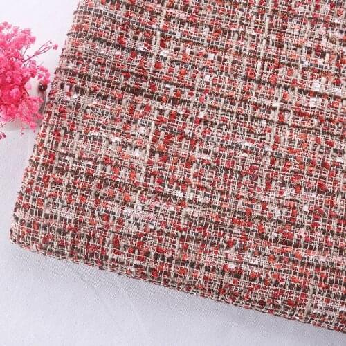 Red Metallic Yarn Dyed Woven Tweed Woolen Textiles For Coat Dress Shoes Bags DIY Handmade Patchwork Garment Material 100X150cm