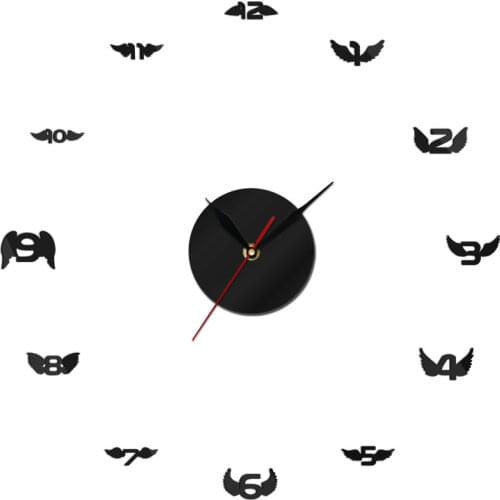 Bird Wings DIY Giant Wall Clock Angel Wings With Mirror Numbers StickersKid Room Wall Decor DIY Hanging Watch Frameless Horloge