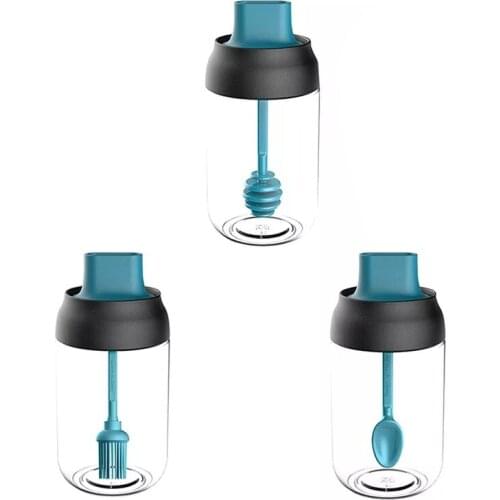 Best 3 Pcs Glass Spice Jars Airtight Seasonning Box Jar Condiment Jar, with Lid and Spoon,Oil Brush,Honey Spoon,8.45 Oz