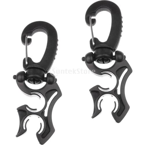 MagiDeal 2pcs Scuba Diving Double BCD Hose Holder with Swivel & Folding Clip Black