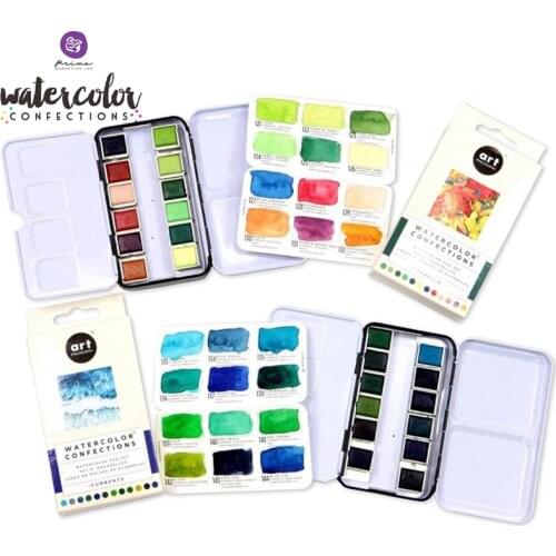 Prima Marketing Solid Watercolor Pigment 12 Colored Iron Box Portable Watercolour Hand-painted Painting Fresh Illustration Hand