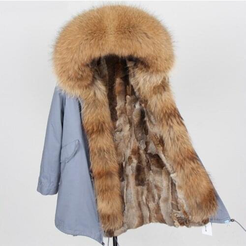 Natural Rabbit Fur Women Long Parkas Real Fox Fur Coat Winter Jacket Natural Raccoon Fur Collar Parka Womens Jacket