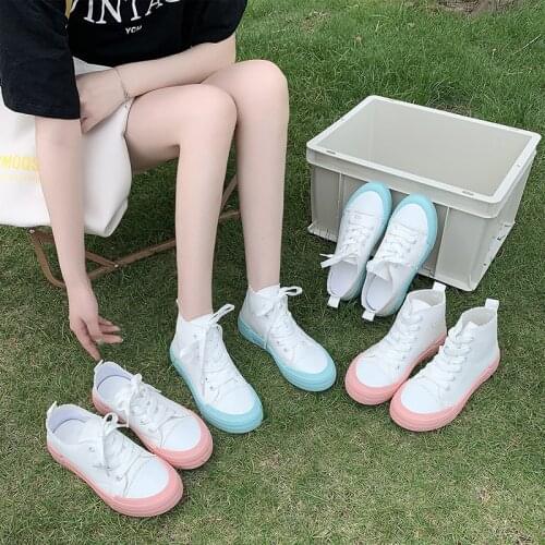 2021 Spring and Summer New Muffin Bottom Front Lace Foreign Trade in Stock Fashion Student Canvas Shoes