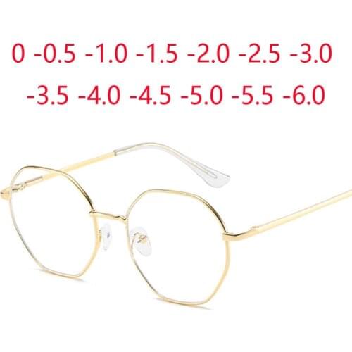 Polygon Anti Blue Light Finished Myopia Glasses Metal Nearsighted Eyewear Eyeglasses 0 -1 -1.5 -2 -2.5 -3 -3.5 -4 -5 -6