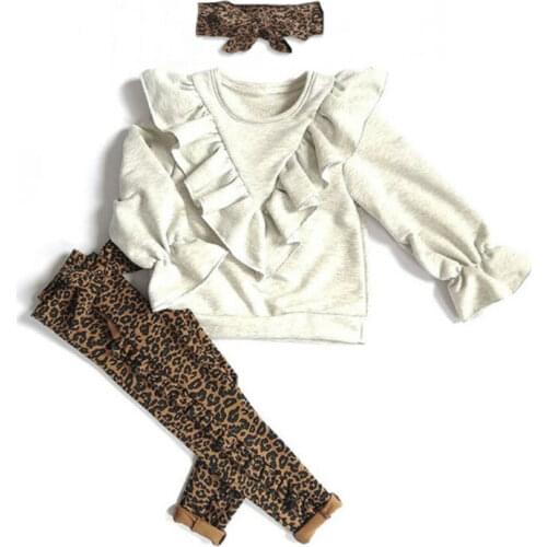 Toddler Girl Clothes Kid Baby Girl Clothes Long Sleeve Ruffle Tops Sweatshirt+Leopard Pants2pcs Outfit Size 1-5Y