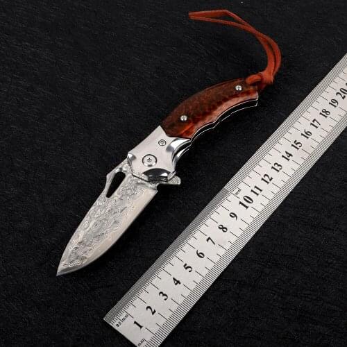 Damascus steel snake-shaped wooden handle hunting sharp outdoor camping knife survival rescue portable EDC tool folding knife