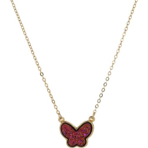 Butterfly Druzy Drusy Necklace Fashion Resin Gold Color Chain Brand Jewelry for Women Girls